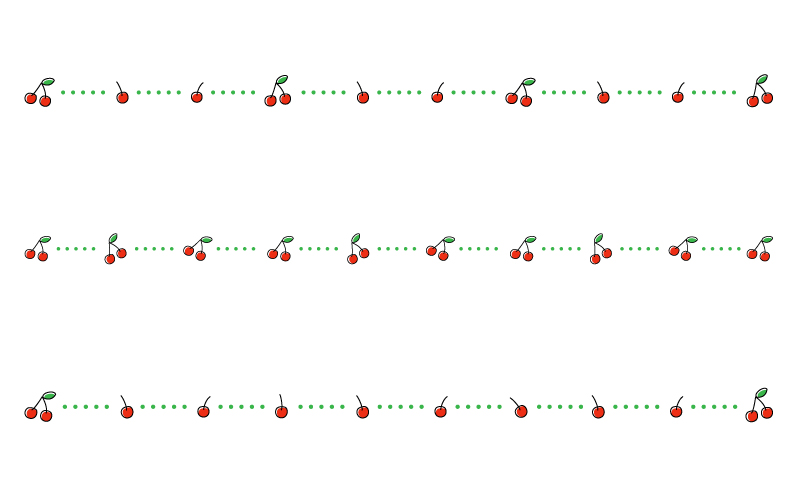 さくらんぼ・チェリーと点線の罫線イラスト