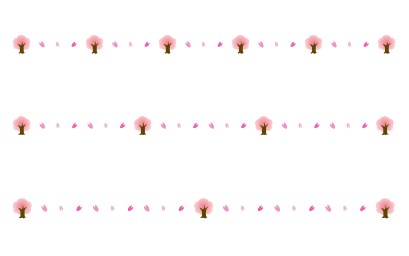 桜の木と花びらの罫線イラスト