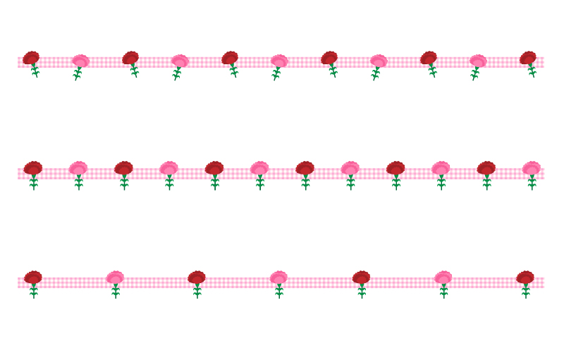 カーネーションとチェック模様の罫線イラスト