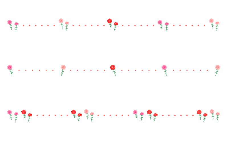 母の日・カーネーションと点線の罫線イラスト