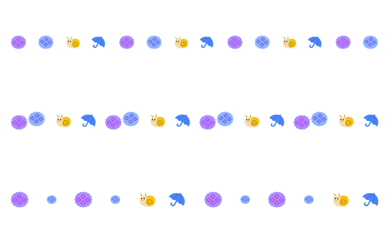 梅雨・カタツムリと紫陽花の罫線イラスト
