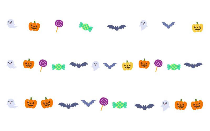 お化けやコウモリなどのハロウィンの罫線イラスト